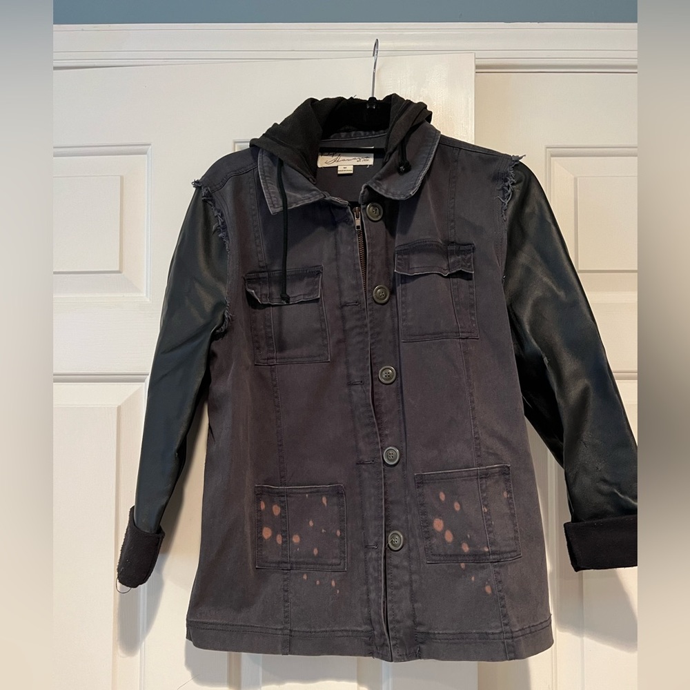 Vintage Havana Distressed Leather Sleeve Jacket